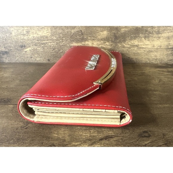 Rare Michael Kors Red Multi Pocket Clamp Close Wristlet Wallet Fast Shipping - Picture 2 of 13